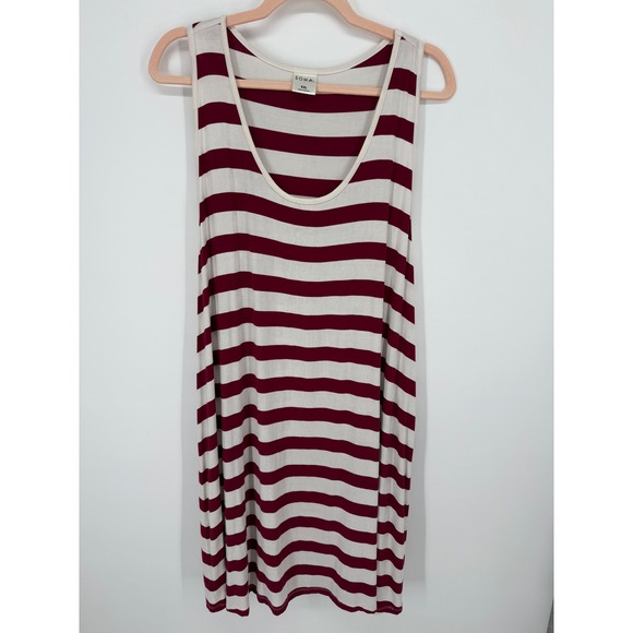 Soma Dresses & Skirts - Soma Striped Sleeveless Dress Sleep Shirt Women XXL Burgundy Cream Racerback